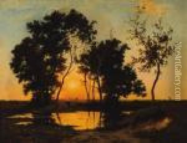 Title: Sunset Oil Painting - Leon Richet