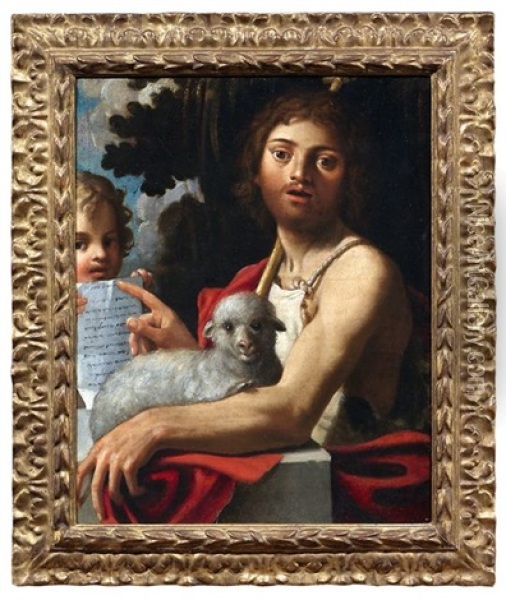 Hl. Johannes Der Taufer Mit Dem Lamm Und Einem Engel Oil Painting - Bartolomeo Schedoni