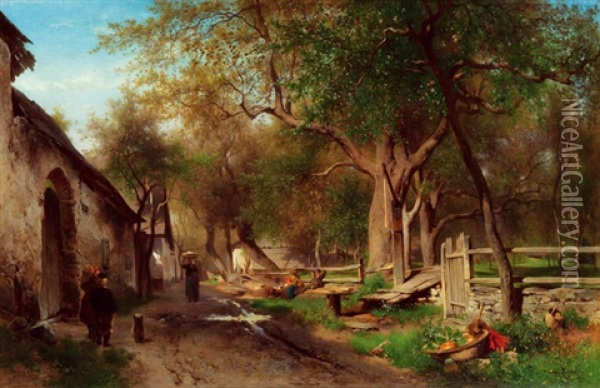 Dorfszene Aus Niederosterreich Oil Painting - Eduard Peithner Ritter von Lichtenfels