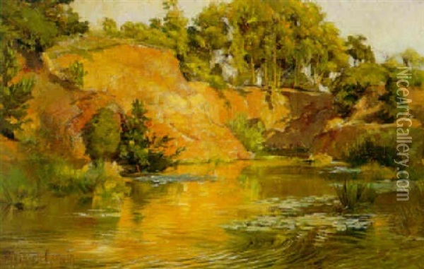 Summer Landscape With Rushing River Oil Painting - Charles Abel Corwin