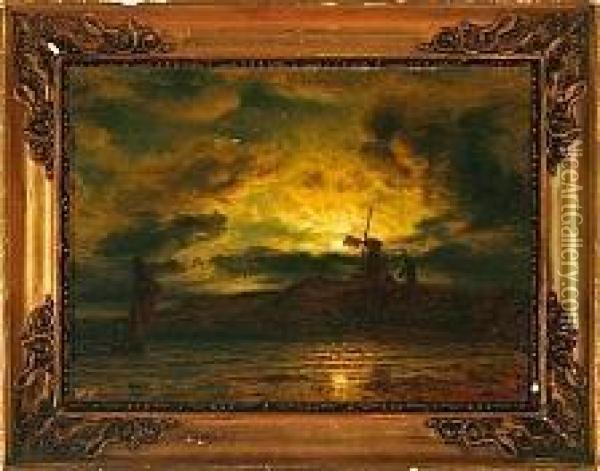 A Dutch Canal Scenery With A Wind Mill Oil Painting - Wilhelm Ferdinand Xylander