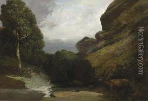 Waldlandschaft Mit Hirsch. Oil Painting - Cherubino Pata