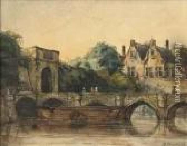 A Walk On A Bridge In Ghent Oil Painting - Jan Weissenbruch
