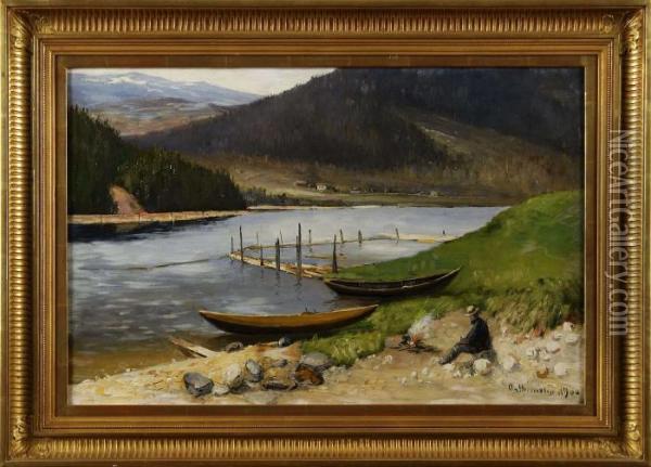 Norrlandskt Insjolandskap Oil Painting - Olof Hermelin