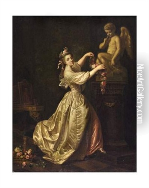 Femme Parant L'amour De Guirlandes Oil Painting - Jean-Honore Fragonard