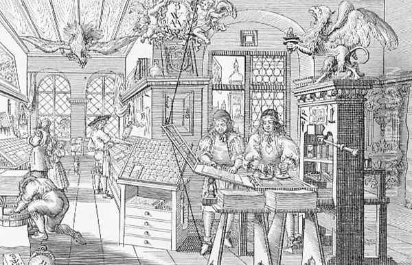 Medieval German printing press Oil Painting - Abraham van Werdt
