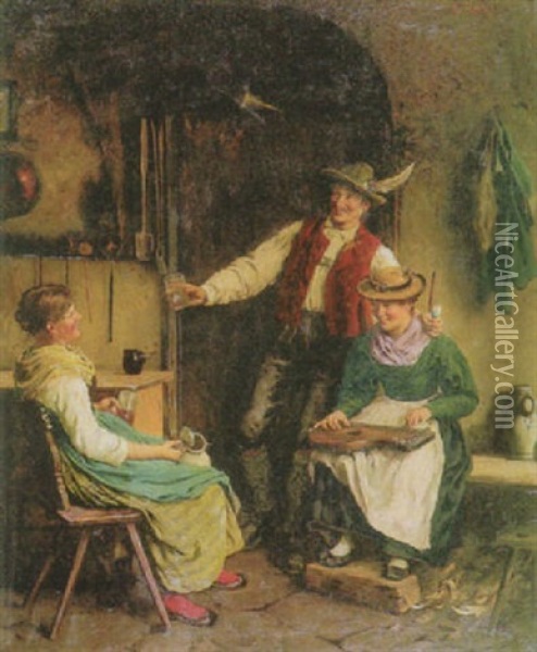 Hausmusik In Der Bauernstube Oil Painting - Emil Rau