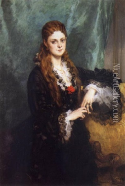 Portrait De Jeune Femme Accoudee A Un Fauteuil Oil Painting - Edouard Louis Dubufe