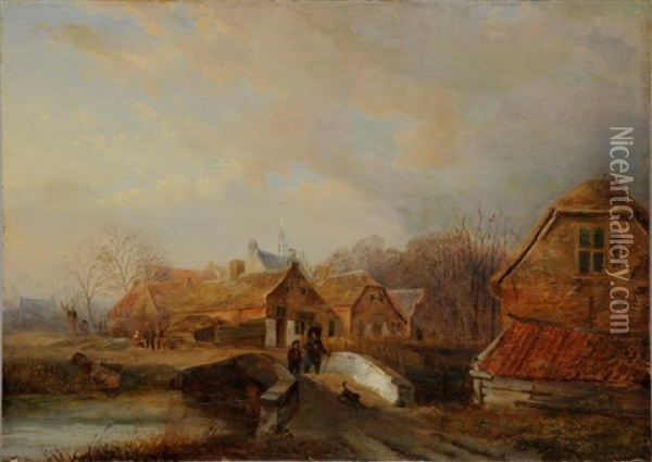 Le Passage Du Pont Oil Painting - Nicolaas Johannes Roosenboom