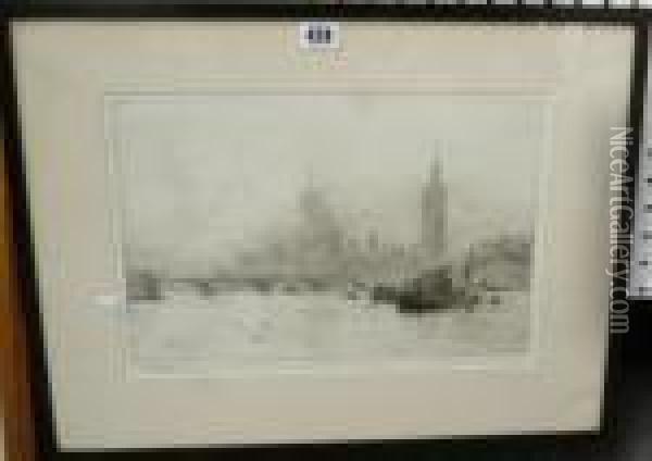 The Thames At Westminster Oil Painting - William Lionel Wyllie