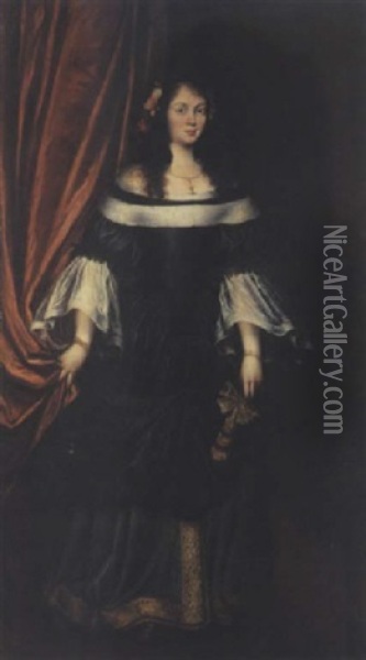 Portrait De Jeune Femme En Pied Vetue D'une Robe Noire Oil Painting - Juan Bautista Martinez del Mazo