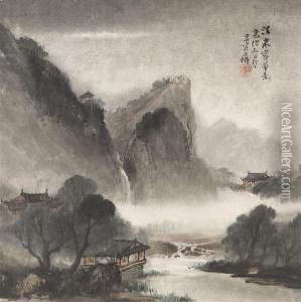 Landscape Under Moonlight Oil Painting - Wu Shixian