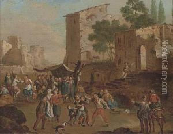 A Brawl In A Market Place Oil Painting - Cornelis de Wael