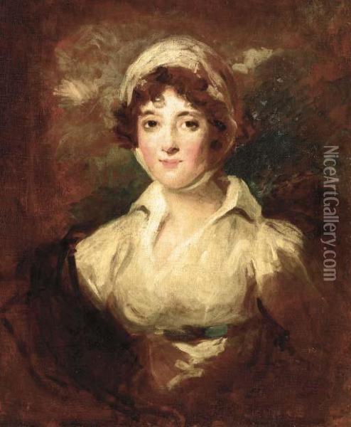 Portrait Of A Lady, Bust-length, In A White Dress And Bonnet Oil Painting - Sir Thomas Lawrence