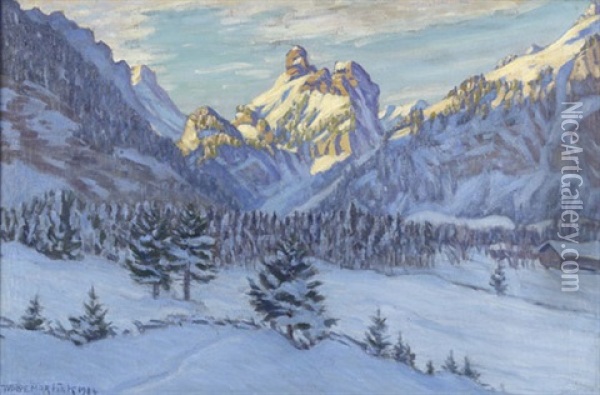 Wintermorgen Bei Kandersteg Mit Gallihorn Oil Painting - Waldemar Theophil Fink