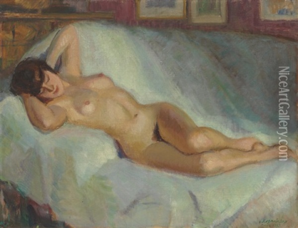 Reclining Female Nude Oil Painting - Vladimir Rozmainsky