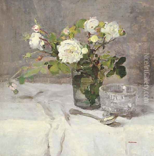 Roses dans un verre, 1880-82 Oil Painting - Eva Gonzales