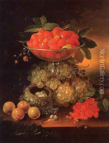 Still Life with Fruit ad Nest of Eggs Oil Painting - George Forster