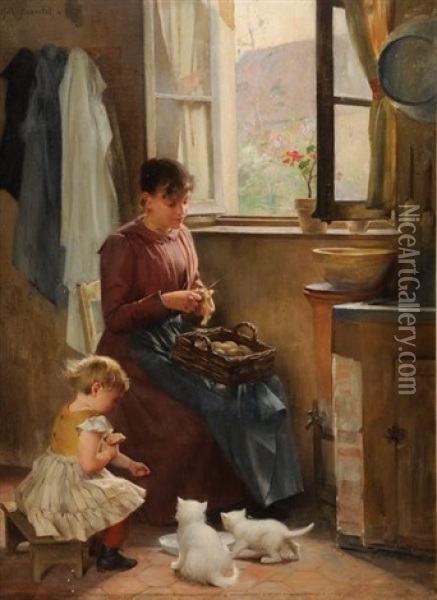 La Preparation Du Repas Oil Painting - Alfred Henri Bramtot