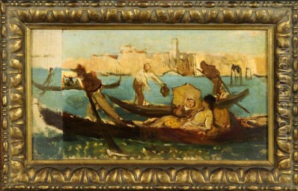 Gondole A Venise Oil Painting - Andre Hennebicq