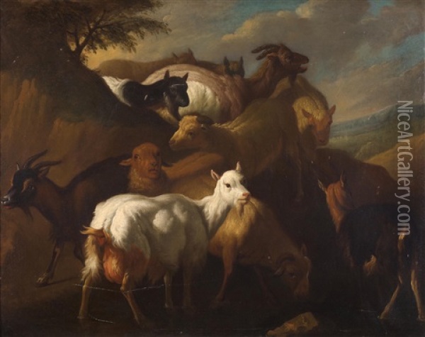 Ziegen Und Schafe Oil Painting - Francesco Londonio