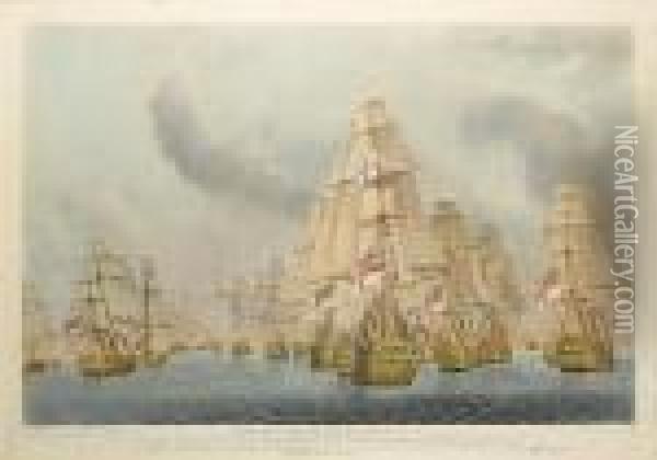 A Set Of Four Coloured Prints, Battle Of Trafalgar Oil Painting - Robert Dodd