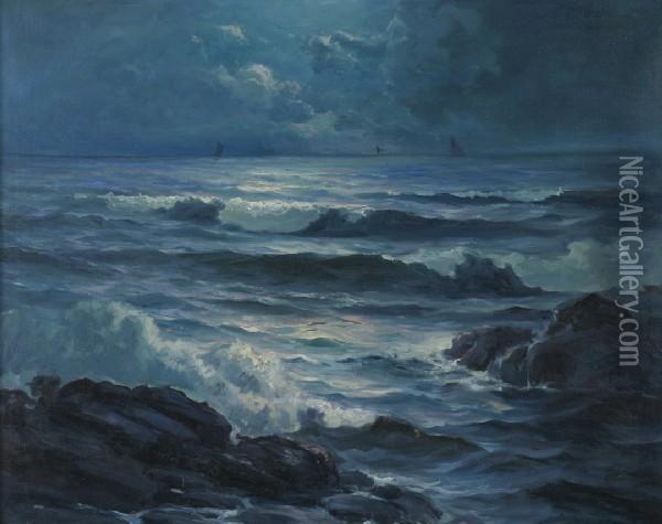 Seascape At Night Oil Painting - Leon Lundmark