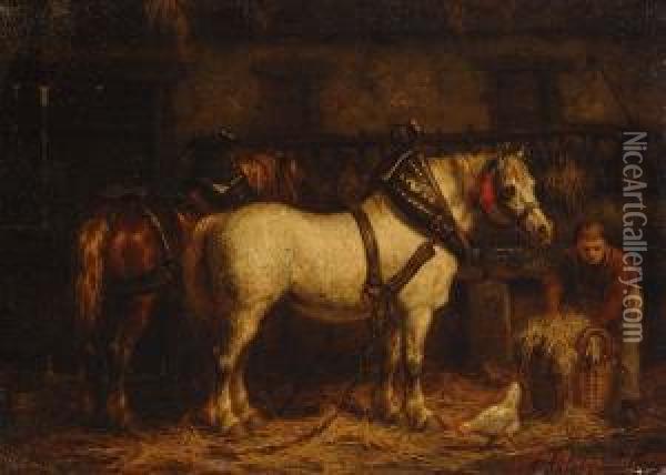 Stable Interior Oil Painting - Willem Jacobus Boogaard