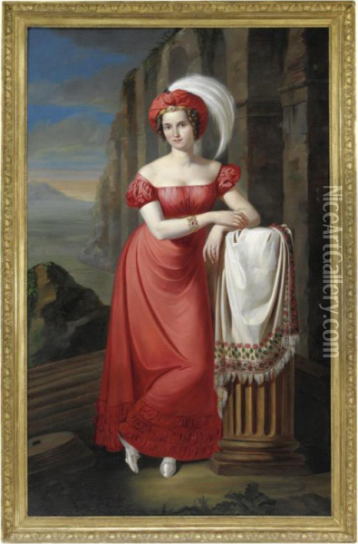 Portrait Of A Lady In A Red Dress Oil Painting - Pietro Luchini