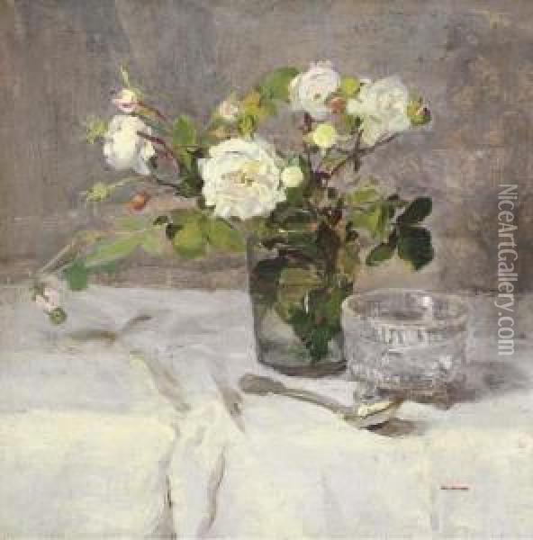Roses Dans Un Verre Oil Painting - Eva Gonzales