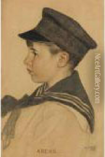 Portraits Of Archie, Marion Service, Edward Service, And A Young Man: Four Works Oil Painting - William Strang
