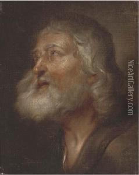 The Head Of A Male Saint Oil Painting - Giovanni Battista Langetti