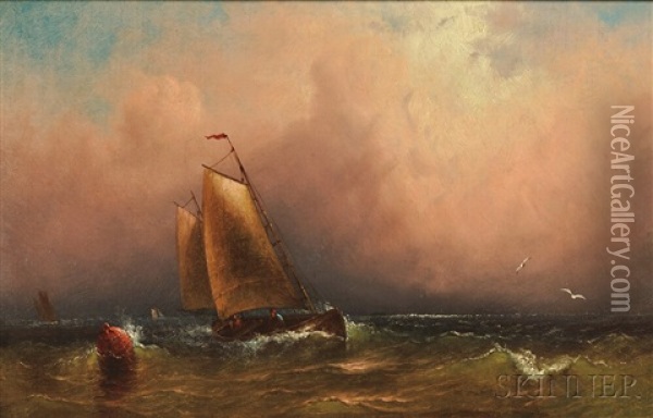 Schooner Rounding A Buoy Oil Painting - Charles Henry Gifford