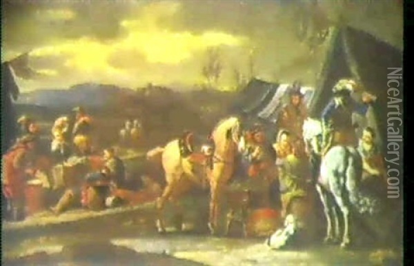 Zeltlager Mit Soldaten, Marketenderinnen Und Pferden Oil Painting - Pieter van Bloemen