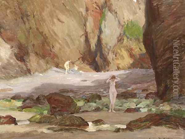 Bathers in a rocky cove Oil Painting - George Faulkner Wetherbee