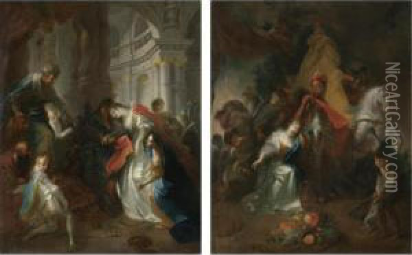Esther Before Ahasuerus; David And Abigail Oil Painting - Franz Anton Maulbertsch
