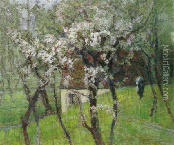Pommiers En Fleurs Dans Les Pres Mouilles Oil Painting - Victor Charreton