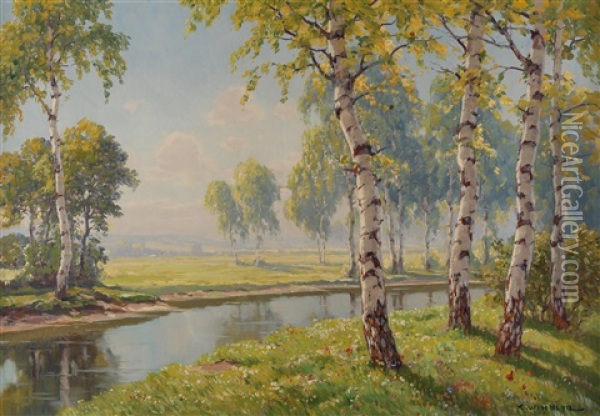 Flusslandschaft Im Birkenwald Oil Painting - Carl Alexander von Winkler