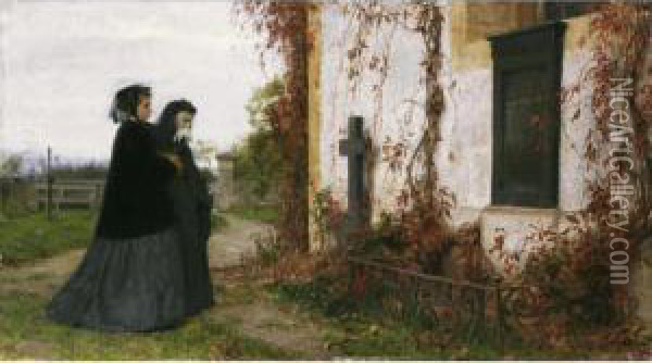 At The Cemetery Oil Painting - Albert Anker