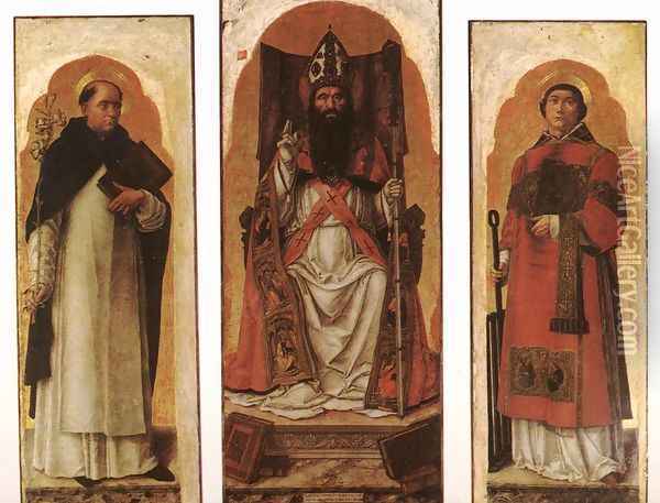Sts Dominic, Augustin, and Lawrence 1473 Oil Painting - Bartolomeo Vivarini