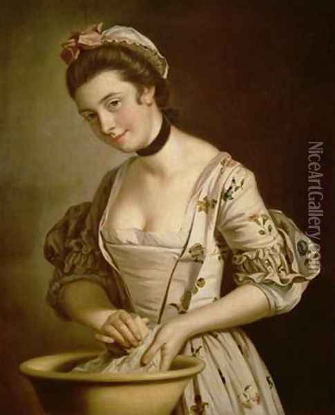A Ladys Maid Soaping Linen Oil Painting - Henry Robert Morland