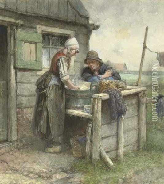 Ile De Marken, Holland: The Young Couple Oil Painting - Jan Mari Henri Ten Kate