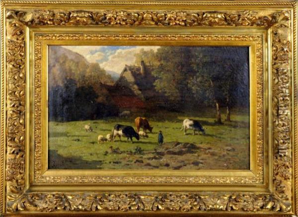 Vaches Dans Les Pres Oil Painting - Louis Marie Dominique Romain Robbe