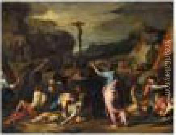 Moses And The Brazen Serpent Oil Painting - Pierre Le Romain I Mignard