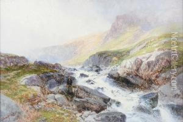 Llyn Idwal's Stream, Rainclearing, Bettwsy-y-coed Oil Painting - Edwin Alfred Pettitt