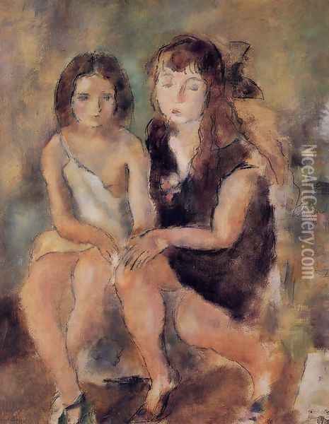 Clara and Genevieve Oil Painting - Jules Pascin