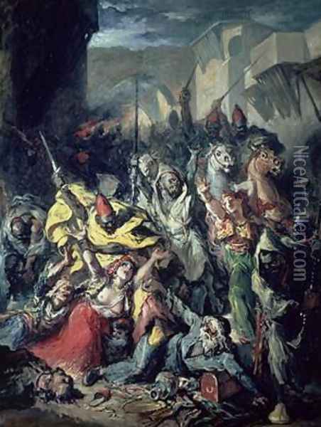 Moors Fighting Oil Painting - Francisco Lameyer