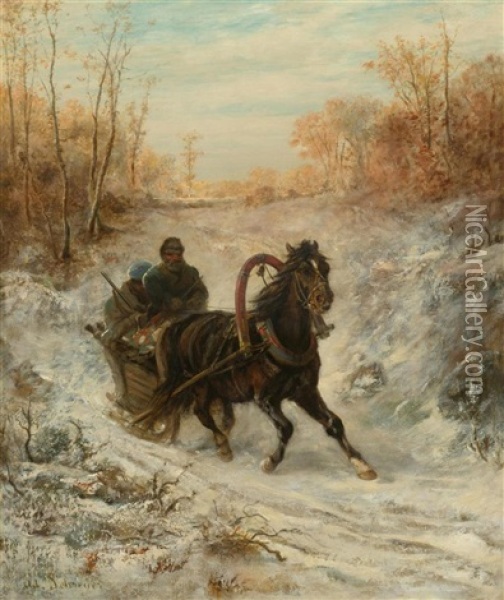 The Courier Oil Painting - Adolf Schreyer