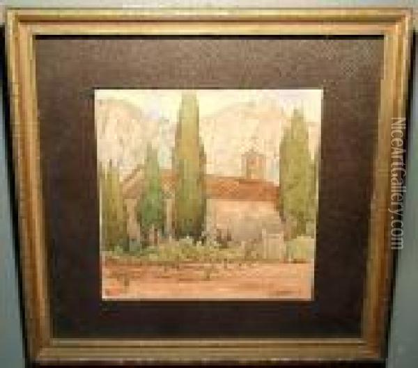 San Gabrial Mission, California Oil Painting - Elmer Wachtel