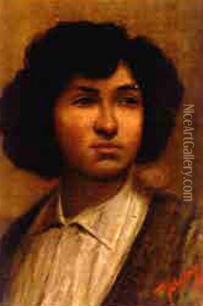 Portrait Of A Young Algerian Oil Painting - Victor Pierre Huguet